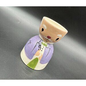 Vintage Double Egg Cup Cleminsons Pottery Old Man Purple Anthropomorphic Kitschy